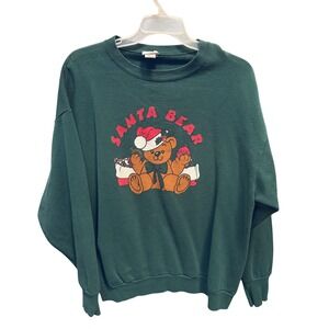 Vintage Holiday Time Santa Bear‎ Christmas Sweatshirt Green XL